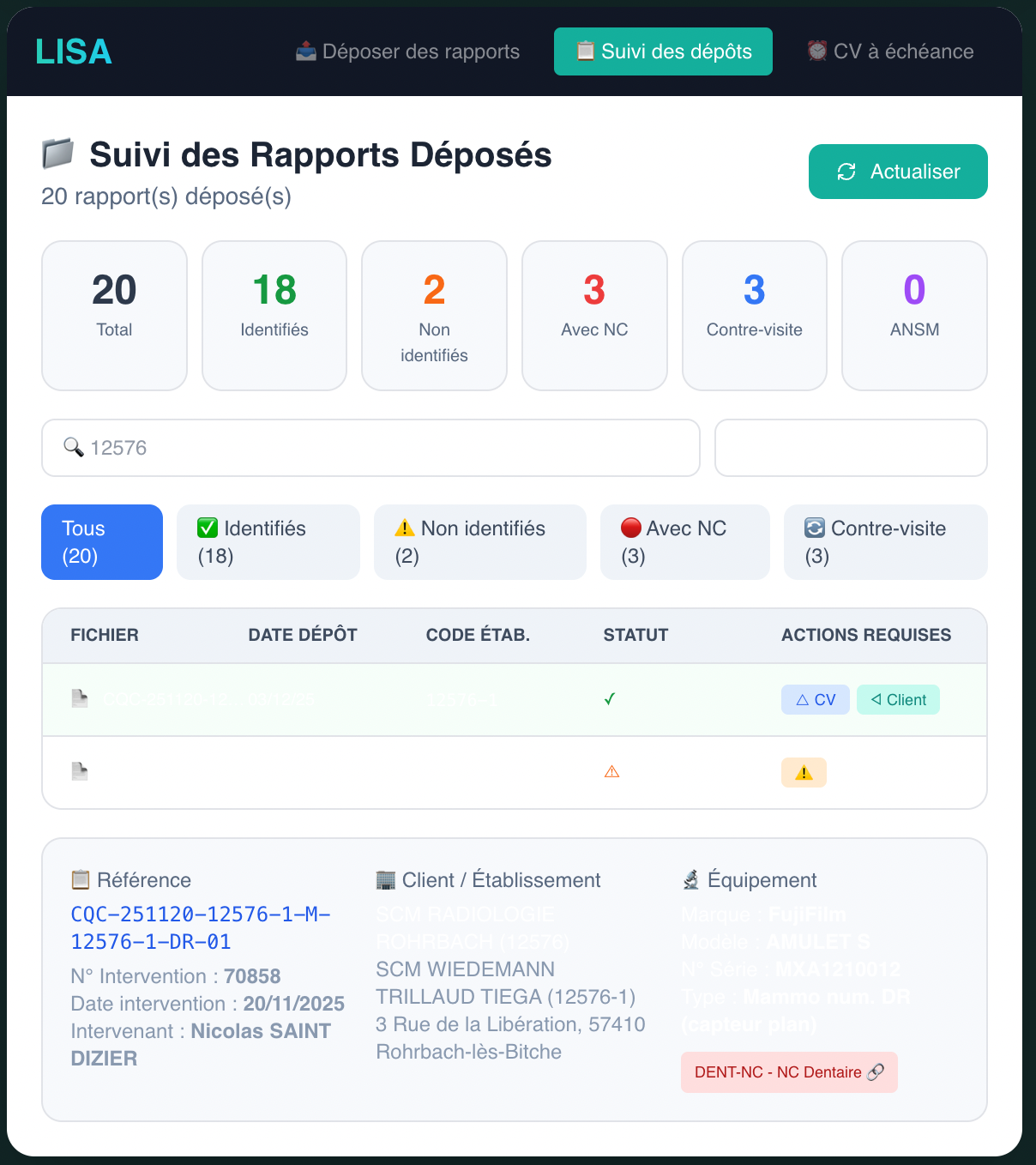 Dépôt des rapports simplifié, non-conformités & contre-visites